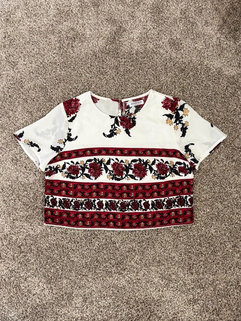 Fashion Nova White Crop Top with Red Floral Bands